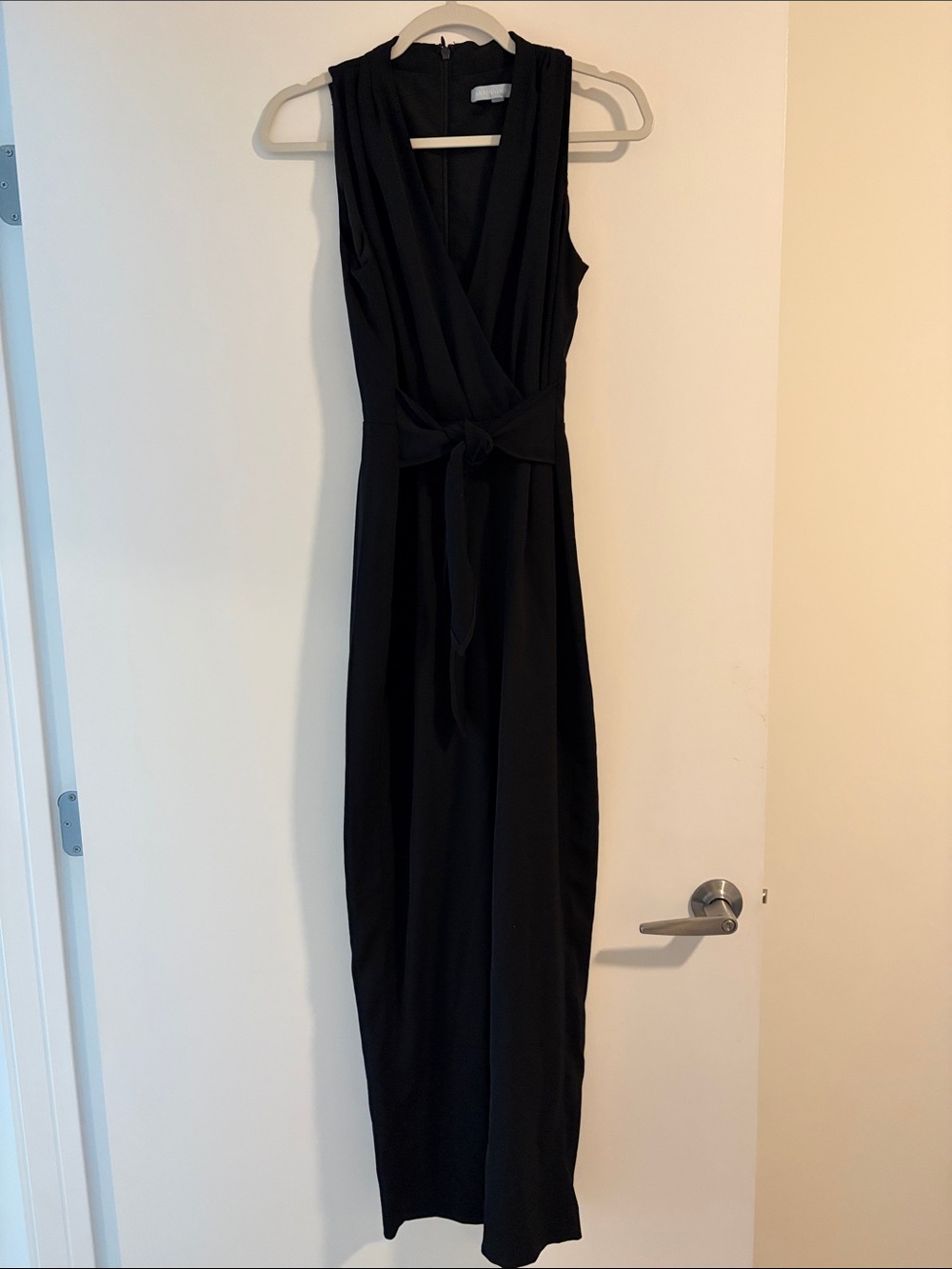 ANTONIO MELANI Black Sleeveless Wrap-Front Maxi Dress with Waist Tie